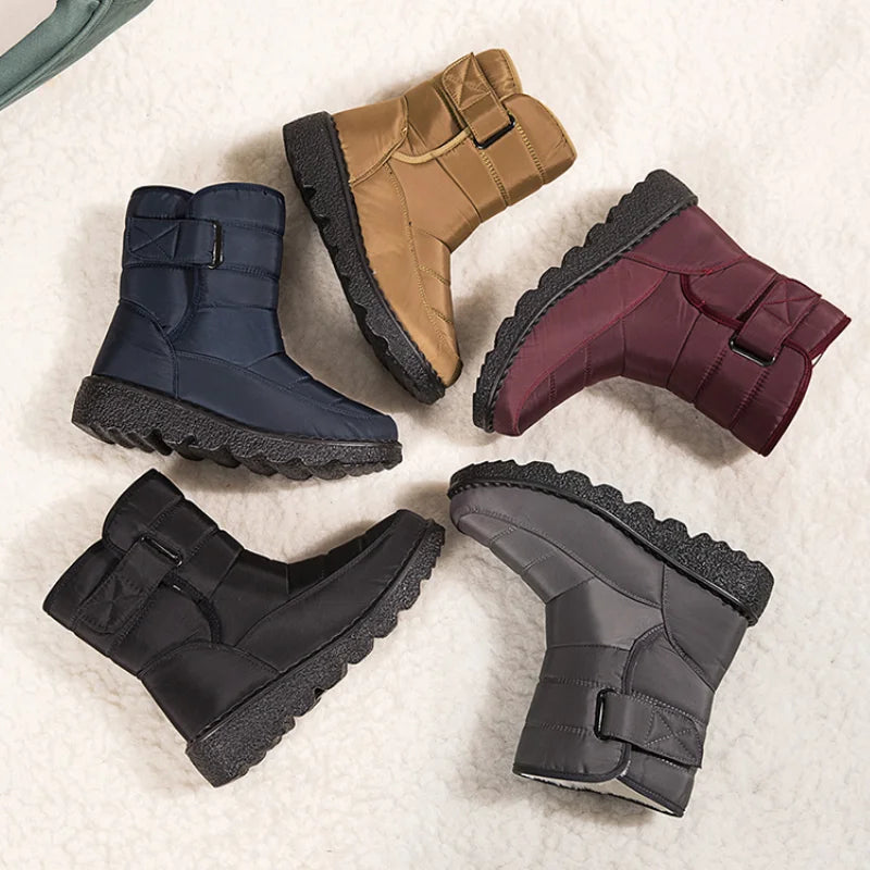 Non Slip Waterproof Snow Boots Women's Thick Plush Winter Ankle Boots Platform Keep Warm Cotton Padded Shoes