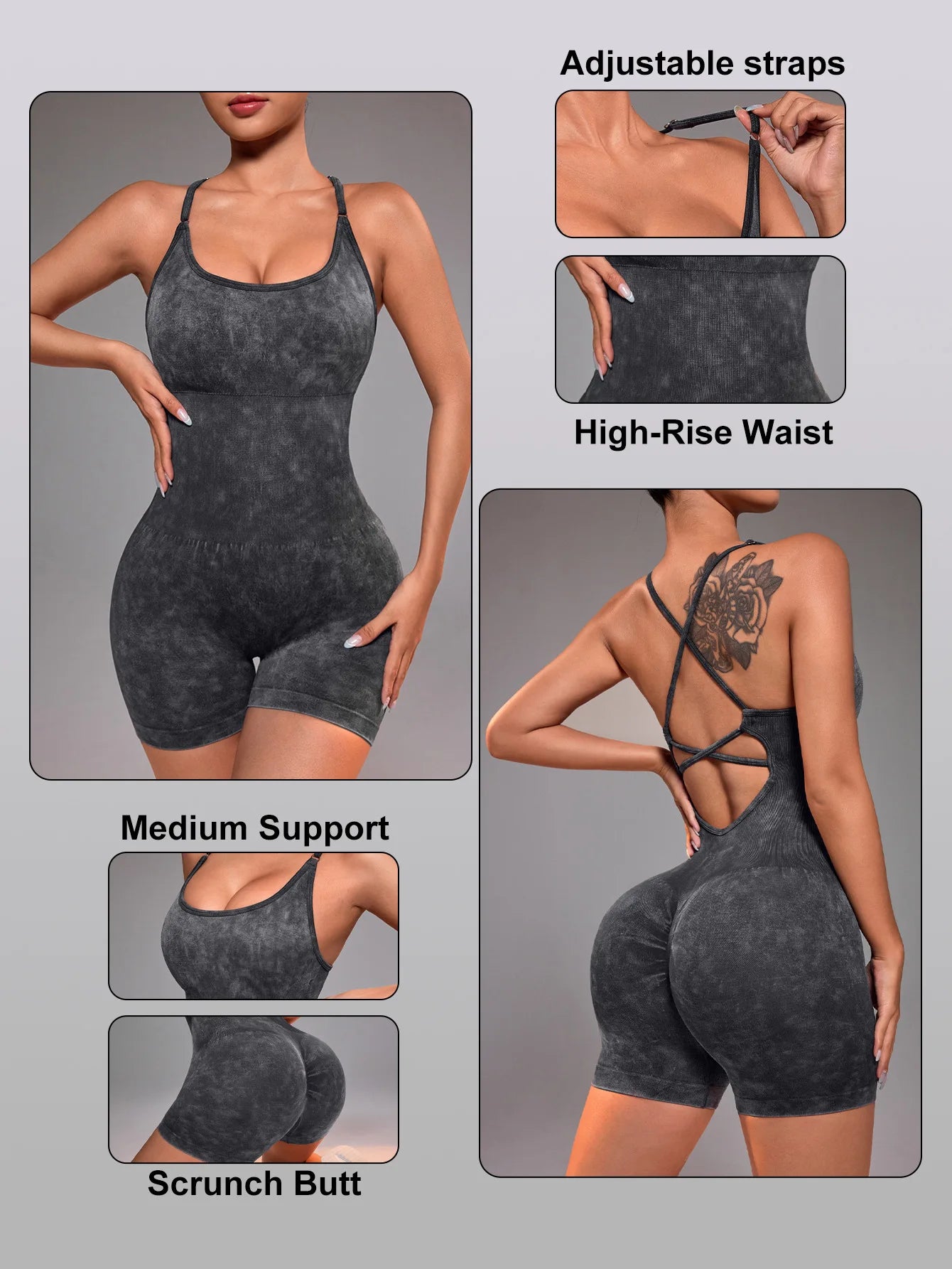 Women's Jumpsuit Short Bodycon High Elasticity Nylon Bodysuit Yoga Sports Workout Gym One Piece Criss Cross Activewear