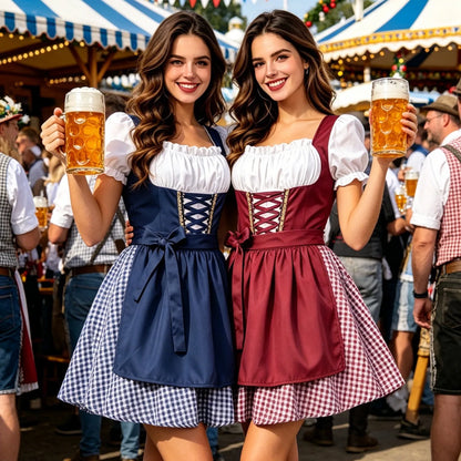 German Oktoberfest Costume Munich Bavaria Dirndl Maid Dress Pastoral Farm Carnival Dress
