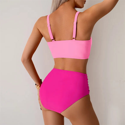 High Waist Women’s Two Piece Swimsuit Bikini Swimwear Beach Surfing Classical Bathing Suit