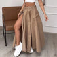 2 Piece Women's Solid Round Neck Sleeveless High Waist Vest Slim Top Loose With Pockets Zipper Long Skirt Matching Outfit Sets