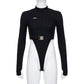 Streetwear Zipper Skinny Black Women Bodysuits Top Buckle Turtleneck Autumn Body Fashion Motorcycle One Piece Bodysuit The Clothing Company Sydney