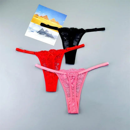 3 Pack Adjustable Transparent Thong Panties Womens Lace Underwear Low Waist T-back String Underpants The Clothing Company Sydney