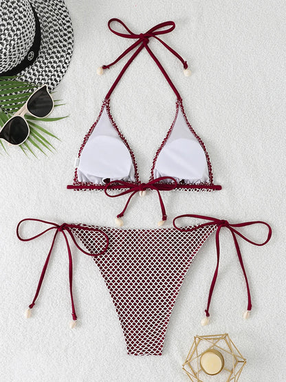 2 Piece Halter String Triangle Bikini Swimwear Mesh Swimsuit Solid Bathers Bathing Swimming Swim Suit Beachwear The Clothing Company Sydney