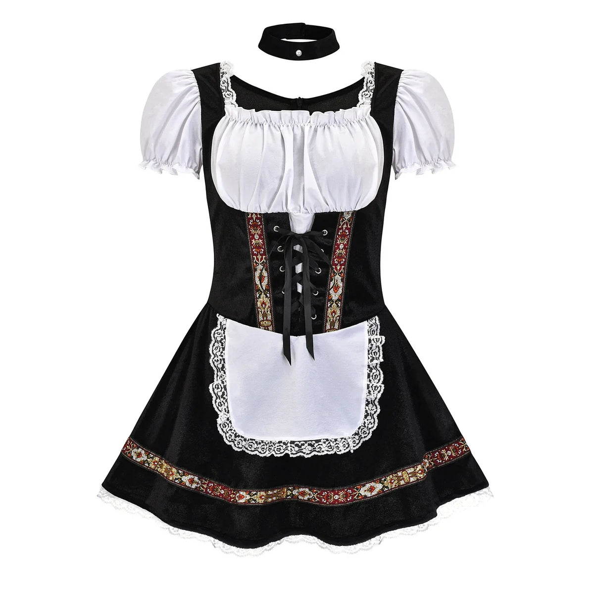 Women's Elegant Ruffled Lace Up Maid Cosplay Costume Oktoberfest Bavarian Dirndl Vintage Festival Dress