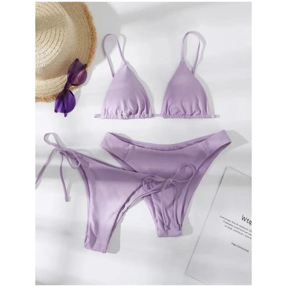 3 Piece Swimwear Women Lace Up Micro Bikini Set Solid Low Waist Swimsuit Beachwear Bathing Suit - The Clothing Company Sydney