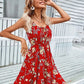 Floral Print Short Dress Women Summer Backless Beach Sundress Casual Sleeveless Lace-up Dresses