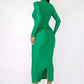 Hollow Out Long Sleeve Maxi Dress Gown Autumn Winter New Metal Buckle Ruched Slit Long Elegant Dress