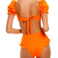 2 Piece Women Swimsuit Solid Colour Short Puff Sleeve Summer High Waist Cut Backless Bathing Suit Beachwear Bikini Set The Clothing Company Sydney