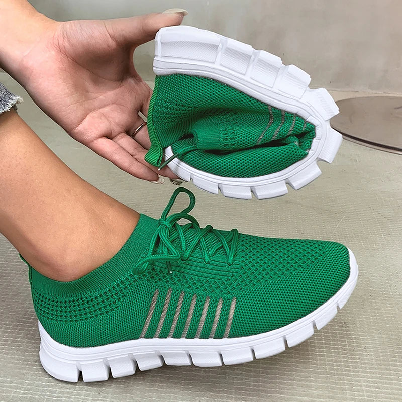 Mesh Breathable Soft Sole Sneakers Lightweight Non-Slip Running Walking Casual Lace Up Flats Shoes