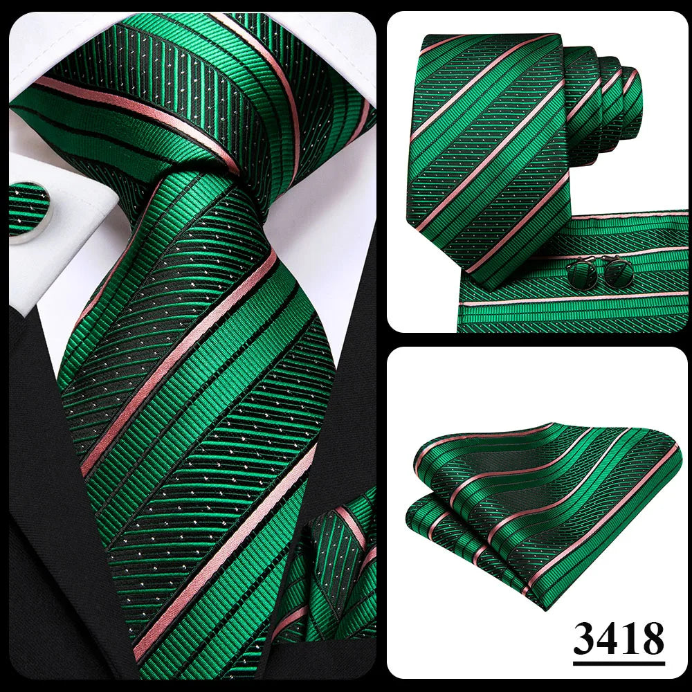 Green Paisley Silk Tie Set for Men – Necktie, Pocket Square & Cufflinks The Clothing Company Sydney