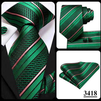 Green Paisley Silk Tie Set for Men – Necktie, Pocket Square & Cufflinks The Clothing Company Sydney