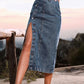 Women's Button A-line Side Split High Waist Denim Skirt Office Lady Black Blue Midi Jean Skirts Autumn Winter Long Skirt The Clothing Company Sydney