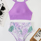 Light Purple High Waist Bikini High Neck Swimsuit Female Two Piece Swimwear Women Print Beach Wear Bathing Suit