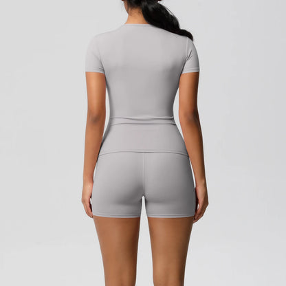 Workout Sportswear 2 Piece Piece Female Yoga Shirt Push Up Workout Clothes Outdoors Sport  High Waist  Fitness Sport Shorts