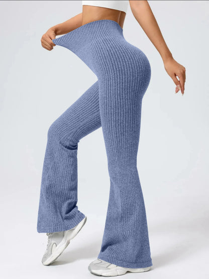Women's High-Waist Bell Bottom Pants Sporty Tight Fit Comfortable Elastic Wide Leg Pants