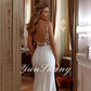 Elegant Mermaid Open Back V-Neck Lace Spaghetti Straps Bridal Gown Sweep Train Wedding Dress