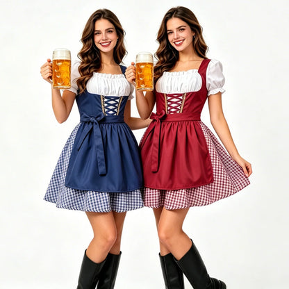 German Oktoberfest Costume Munich Bavaria Dirndl Maid Dress Pastoral Farm Carnival Dress