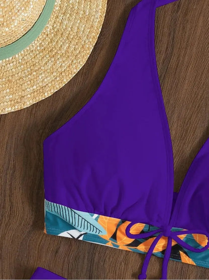 2 Piece Halter Bikini Set Shorts Swimsuit High Waist Swimwear Female Printed Bathers Swimming Bathing Swim Suit Beachwear