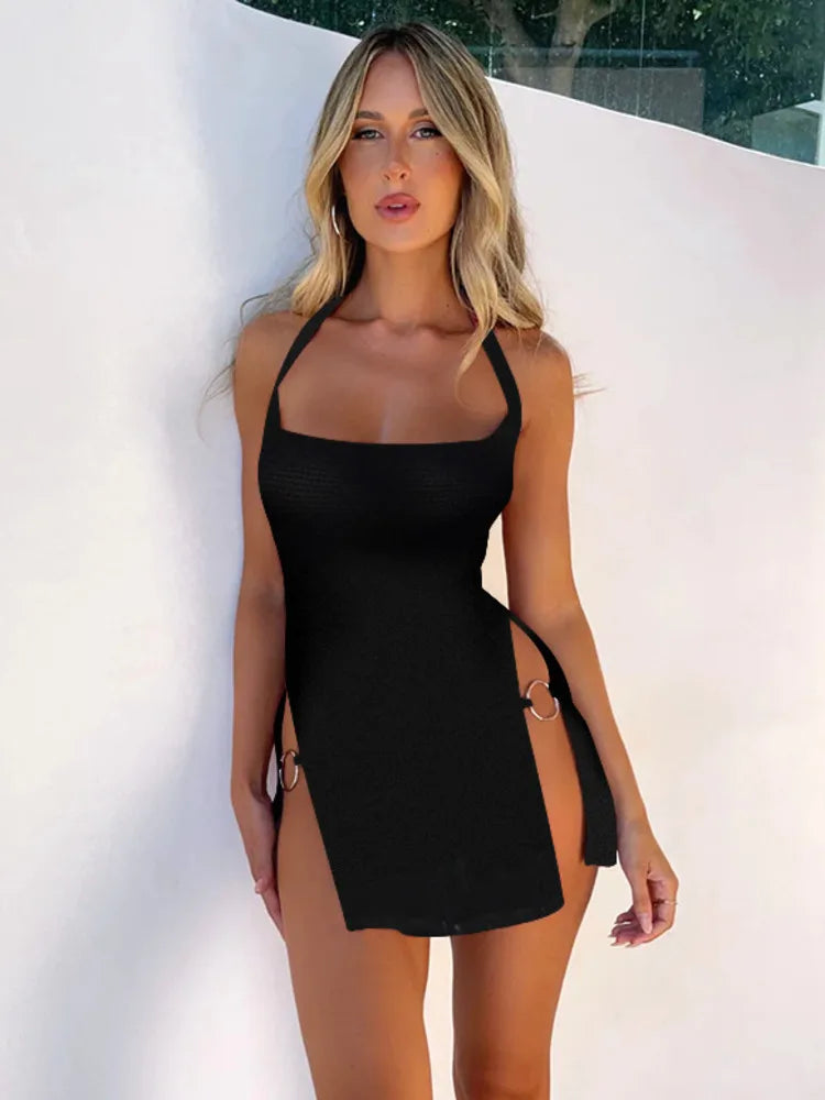 Split Mini Dress Summer Halter Backless Sleeveless Bodycon Short Dress The Clothing Company Sydney