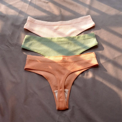 3 Pack Seamless Ribbed Cotton Thong Low Waist Bikini Briefs Sports Underwear Plus Size