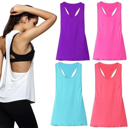 Loose Fit Sports Women's Gym Yoga Fitness Sports Tank Top Back T-shaped Quick Dry Sleeveless Running Tank Top The Clothing Company Sydney
