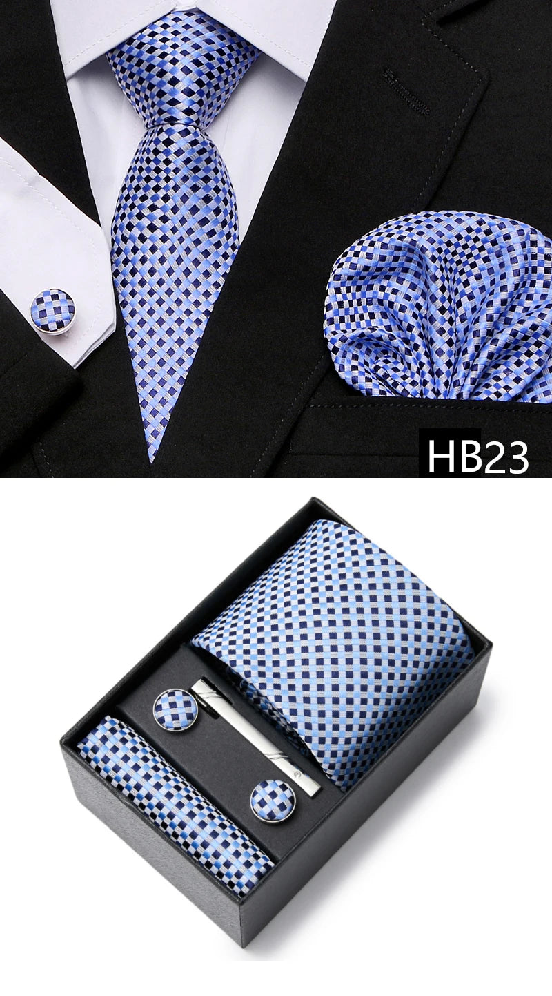 5 piece 7.5 cm Width Tie Sets Black Men's Tie Hankerchiefs Cufflinks clip Box wedding gift handmade Necktie Set The Clothing Company Sydney