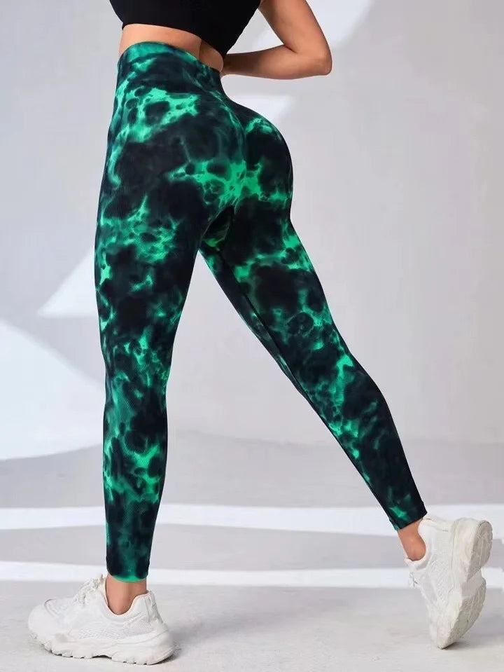 Women's 3D Print Tie Dye Sports Seamless High Waist Fitness Push Up Leggings Gym Clothing Workout Tights Pants