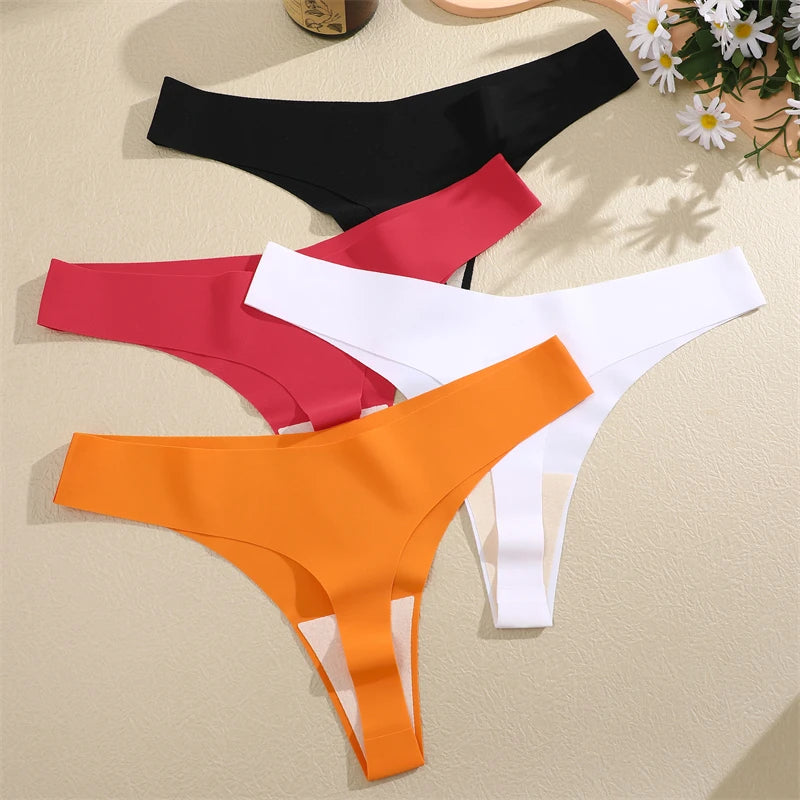 3 Pack Women Ice Silk Seamless Underpants Panties V-Waist Sport Thongs Low Rise Breathable G-string Underwear