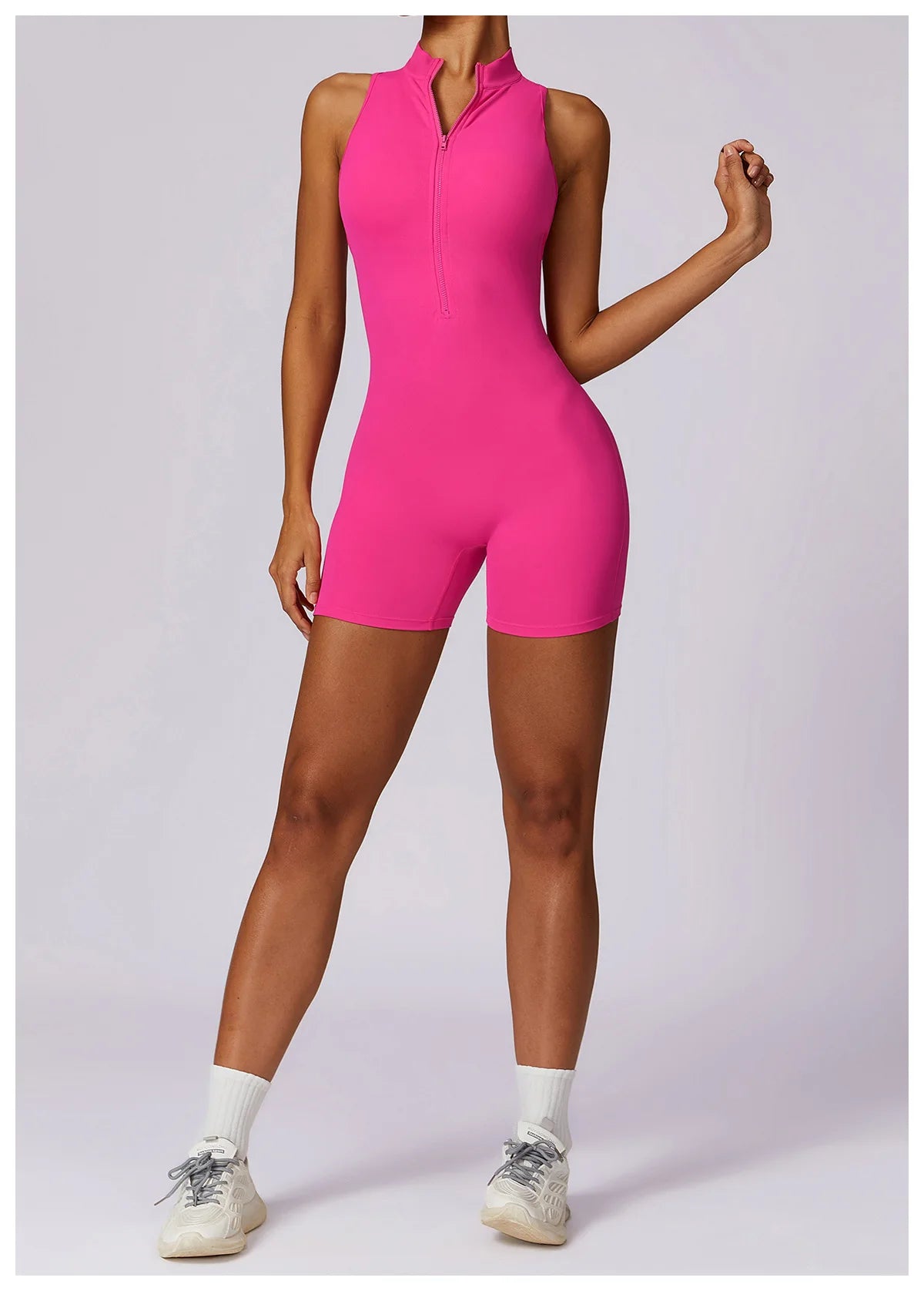 V Back Scrunch Sports Jumpsuit Women Gym Rompers Sleeveless Sportswear Zipper One-Piece Suit Yoga Clothing