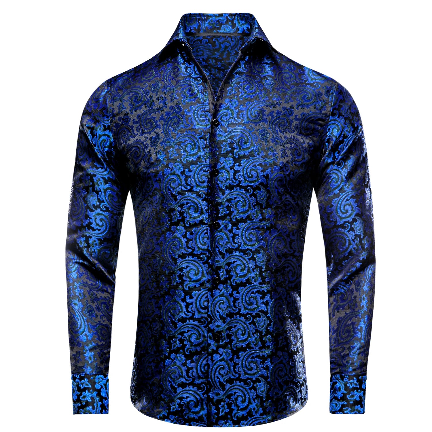 Hi-Tie Long Sleeve Silk Shirts for Men Suit Dress Outwear Male Slim Wedding Floral Paisley Gold Blue Red The Clothing Company Sydney