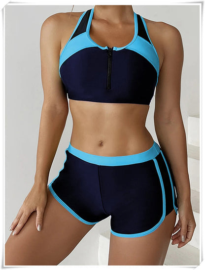 Two Piece Swimsuit Zipper Tankini Set High Waist Shorts Swimwear Bathing Swimming Suit Sports Summer Beachwear The Clothing Company Sydney