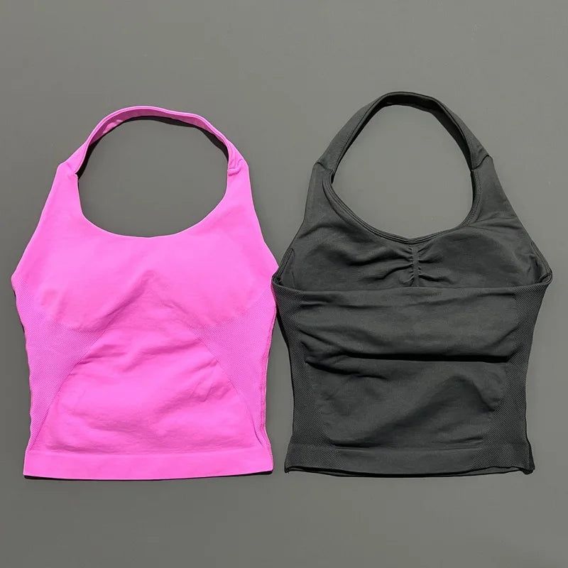 Halter Top Seamless Longline Strappy Gym Top Women Built-in Bra Removable Cups Activewear Yoga Tank Tops The Clothing Company Sydney