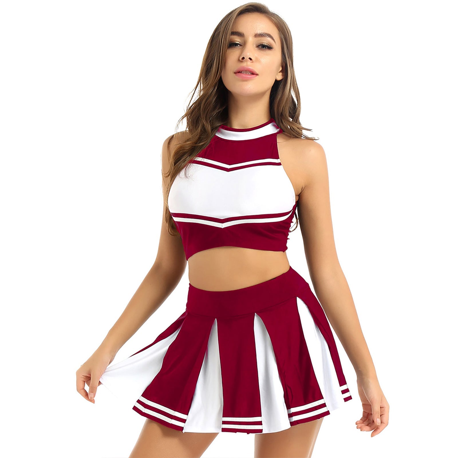 Women's Cheerleader Cosplay Costume Uniform Outfit Stand Collar Crop Top with Mini Pleated Skirts Carnival Cheerleading Suit The Clothing Company Sydney