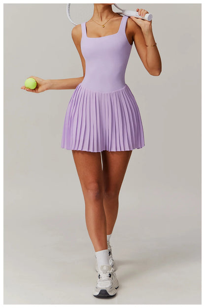 Women's Tennis Dress Jumpsuit Bottom Fitness Clothes Sports Running Pockets Pleated Skirt Sports Yoga Set Dress