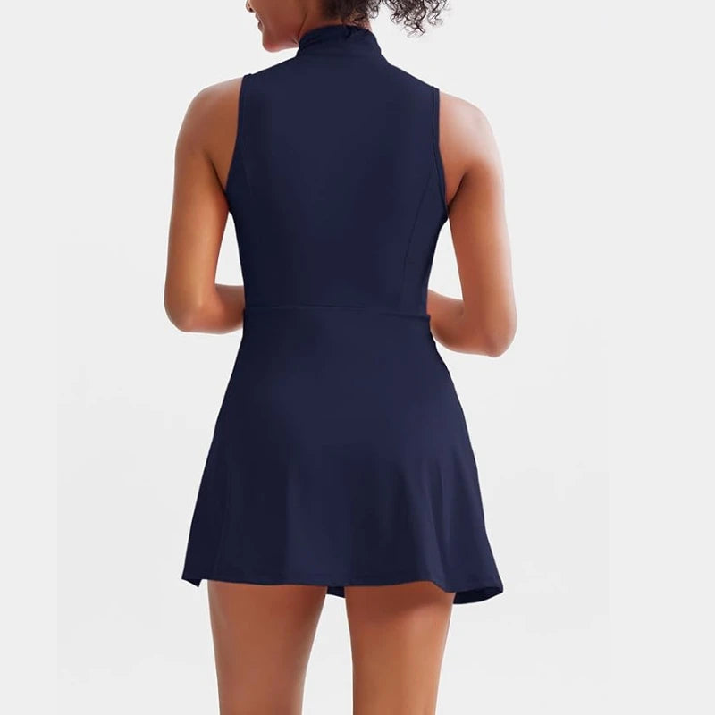 Women's tennis dress tennis golf dress built-in shorts sleeveless sports dress with pockets