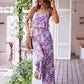 Elegant Long Women's Backless Wide Leg Jumpsuits Casual Sleeveless Floral Rompers Summer Matching Outfit Set