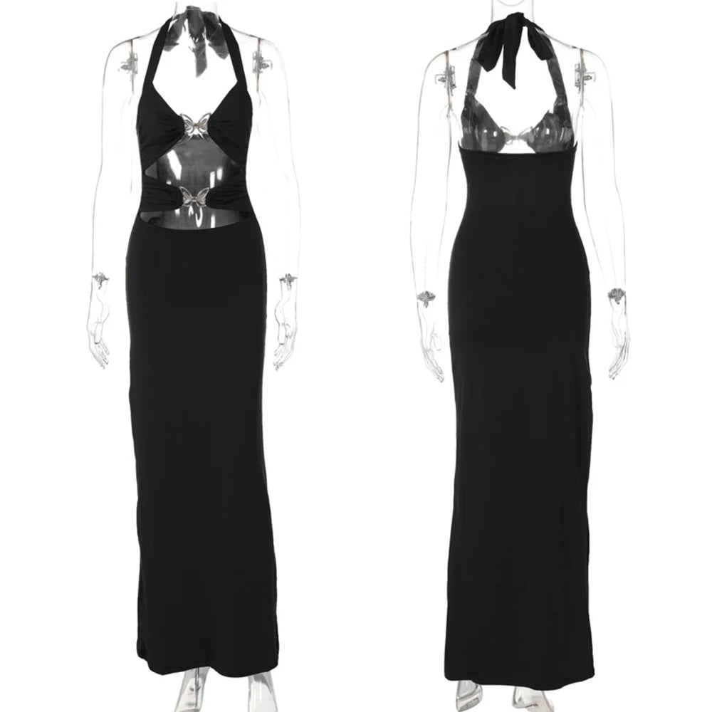 Hollow Out Maxi Dress Summer Bow Halter Sleeveless Bodycon Evening Party Dresses Club Outfit The Clothing Company Sydney