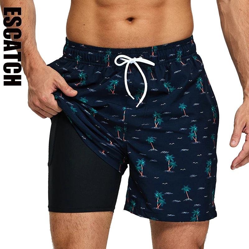 Men's Shorts Breathable Long Lining Gym Homme Quick Dry Zipper Pocket Beach Shorts Swim Trunks The Clothing Company Sydney