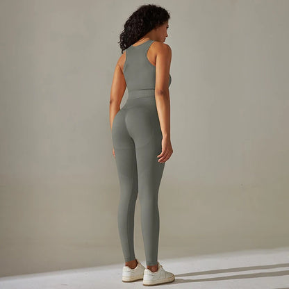 2 Piece Nylon Tracksuits Women's Yoga Set Sports Suit Sports Vest Gym Leggings Suit Seamless Workout Clothes Gymwear - The Clothing Company Sydney