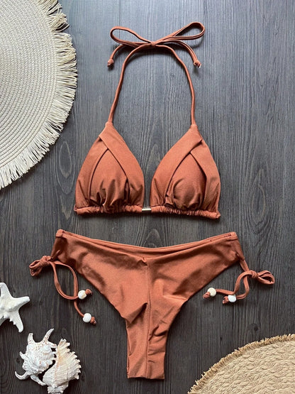 Two-piece microfiber bikini set for women featuring triangle swimwear, ideal for beachwear and swimming by The Clothing Company Sydney.