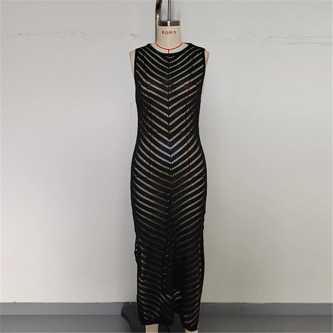 Hollow Out Sleeveless Crochet Knitted Tunic Beach Cover Up Cover-ups Mini Beach Dress Beach Wear Beachwear Female Women V6745 The Clothing Company Sydney