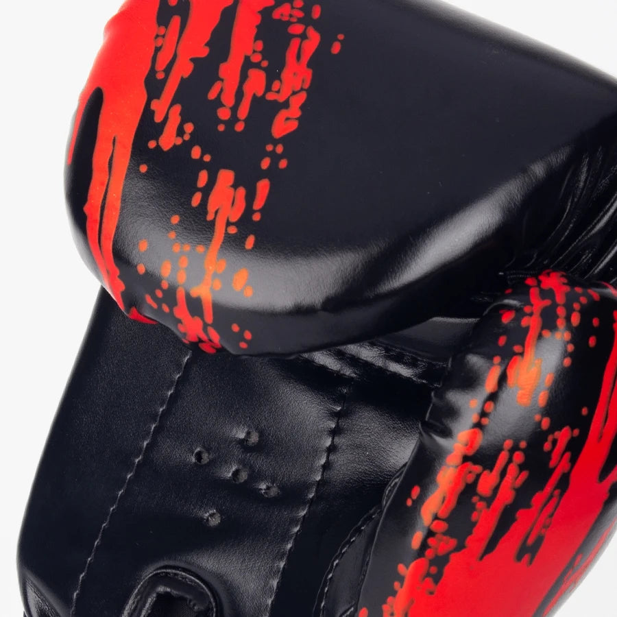 Black, red and blue boxing Muay Thai gloves pair for adult and kid training, sparring and hand protection