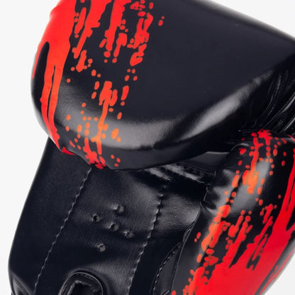 Black, red and blue boxing Muay Thai gloves pair for adult and kid training, sparring and hand protection