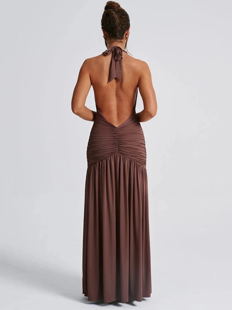 Halter Deep V Neck Backless Maxi Sleeveless Thigh High Split Long Dress The Clothing Company Sydney