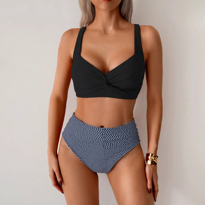 High Waist Women’s Two Piece Swimsuit Bikini Swimwear Beach Surfing Classical Bathing Suit
