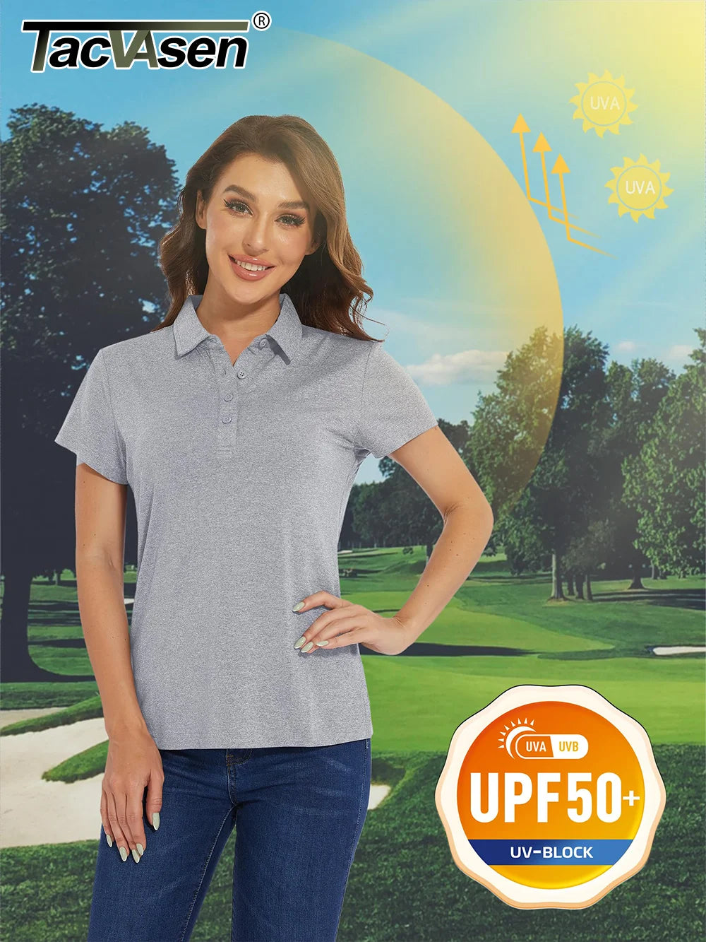 UPF 50+ Performance Polo Shirts Women's Quick Dry Short Sleeve T-shirts Athletic Tennis Golf Shirt Polo Top