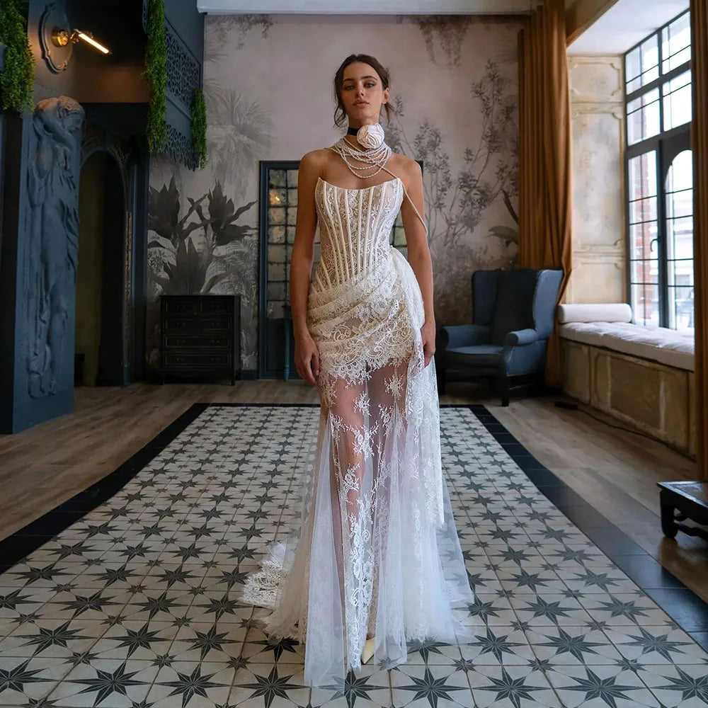 Luxury Strapless Corset Sheer Lace Mermaid Bridal Gown Vintage Loft Custom Wedding Dress The Clothing Company Sydney