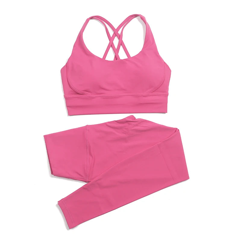 Nylon Yoga Set Women's Tracksuit Gym Fitness Set Woman 2 Piece Leggings Sports Bra Breathable Sportwear - The Clothing Company Sydney