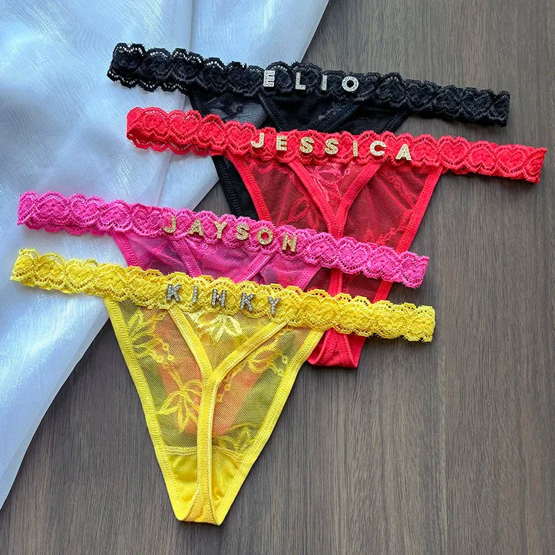 Custom Name Crystal Letter Thong Lace Bikini Panties G-String Low Waist Briefs The Clothing Company Sydney